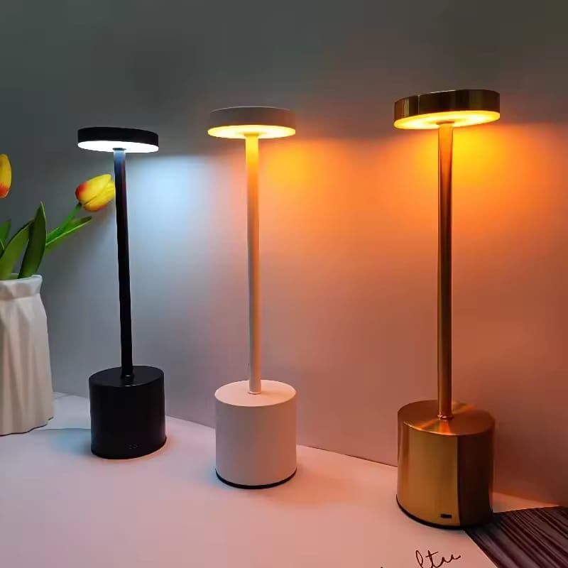 "The Lamp Redefined: Minimalist Metal LED Lamp with 3-Color Touch Control"